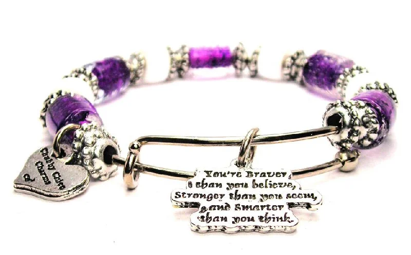 Your Braver Than You Believe Stronger Than You Seem And Smarter Than You Think 9mm Glass Beaded Single Bracelet