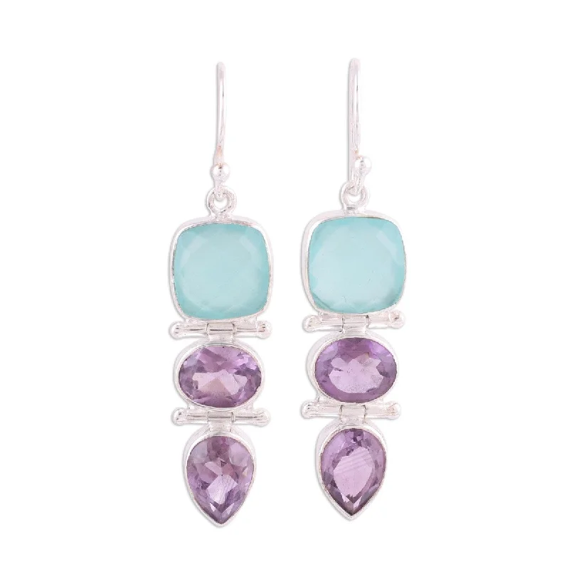 NOVICA Glittering Muse, Amethyst and chalcedony dangle earrings - 1.9*0.4