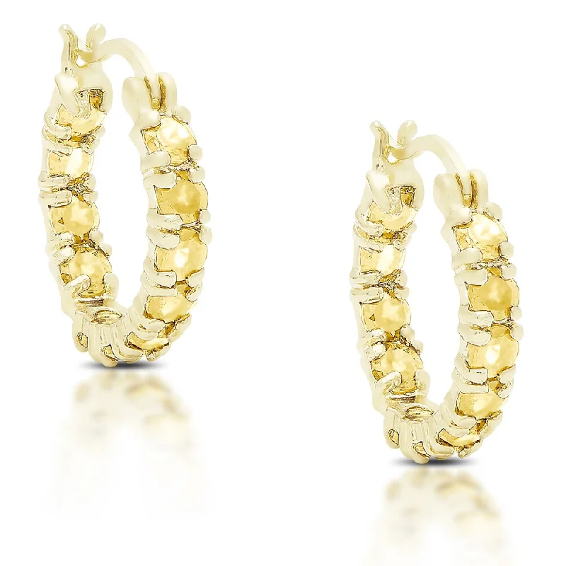 Dolce Giavonna Gold over Silver or Sterling Silver Citrine Hoop Earrings