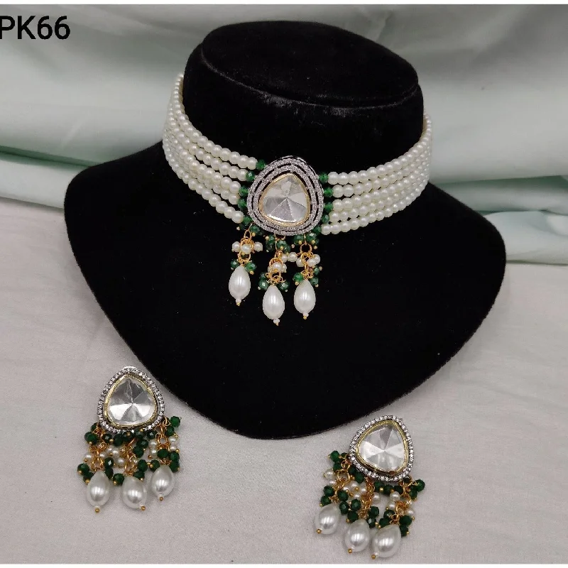 Amoliya Jewels Gold Plated Kundan & Pearl Choker Necklace Set