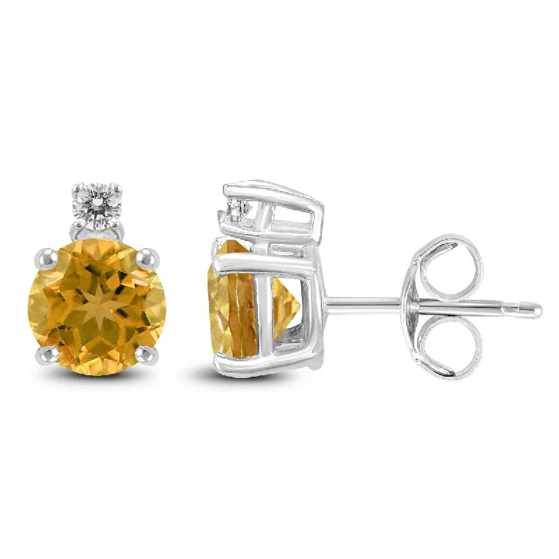 Marquee 14K White Gold 5MM Round Citrine and Diamond Earrings