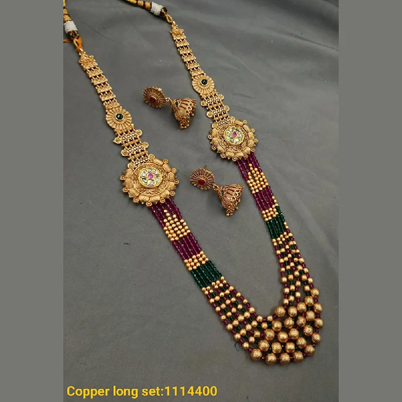 Padmawati Bangles Copper Gold Plated Pota & Beads Long Necklace Set