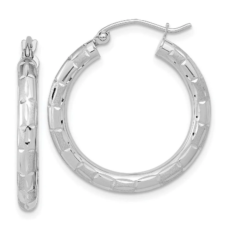 Curata 14k Yellow or White Gold Satin Finish Diamond Cut 26x3mm Classic Hoop Earrings