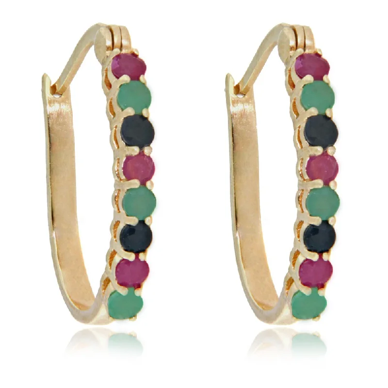 Dolce Giavonna 18k Gold Over Sterling Silver Multi Gemstone Hoop Earrings