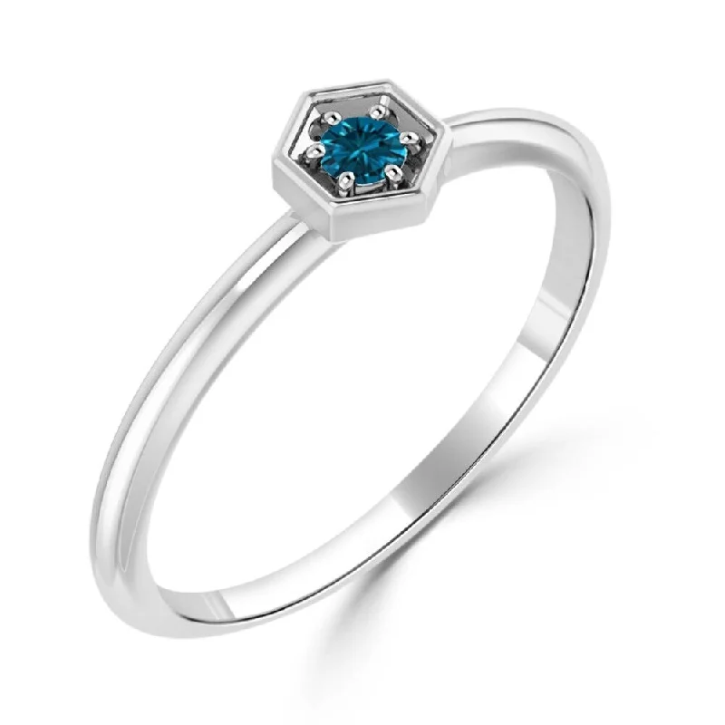 Auriya Stackable Petite Solitaire Blue Diamond Ring 1/10cttw 10k Gold Ultra-thin