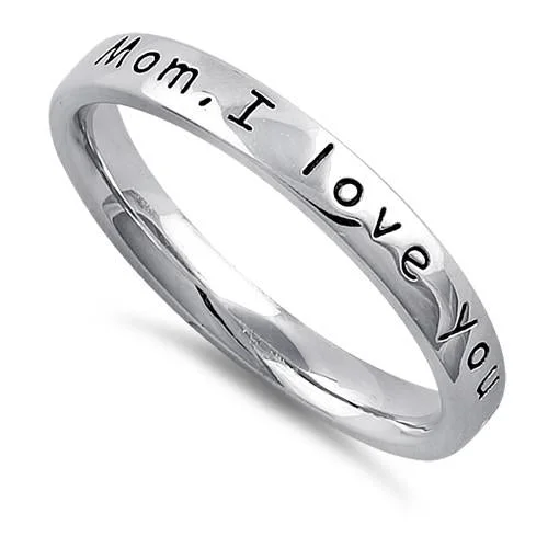 Sterling Silver "Mom,  I love you with all my heart" Ring