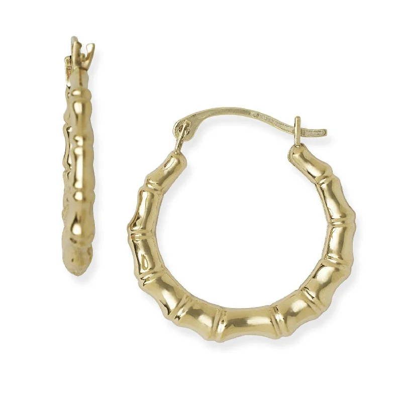 Curata 10k Yellow Gold 15mm Small Bamboo Hoop Earrings - White