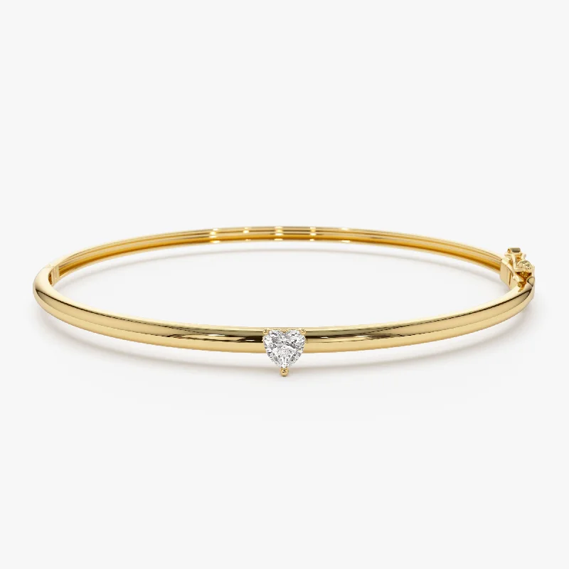 14K Heart Shape Diamond Solitaire Bangle