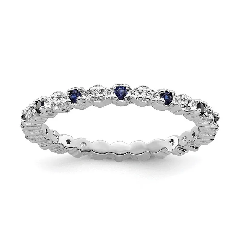 Curata 925 Sterling Silver Polished Prong set Stackable Expressions Created Sapphire and Diamond Ring