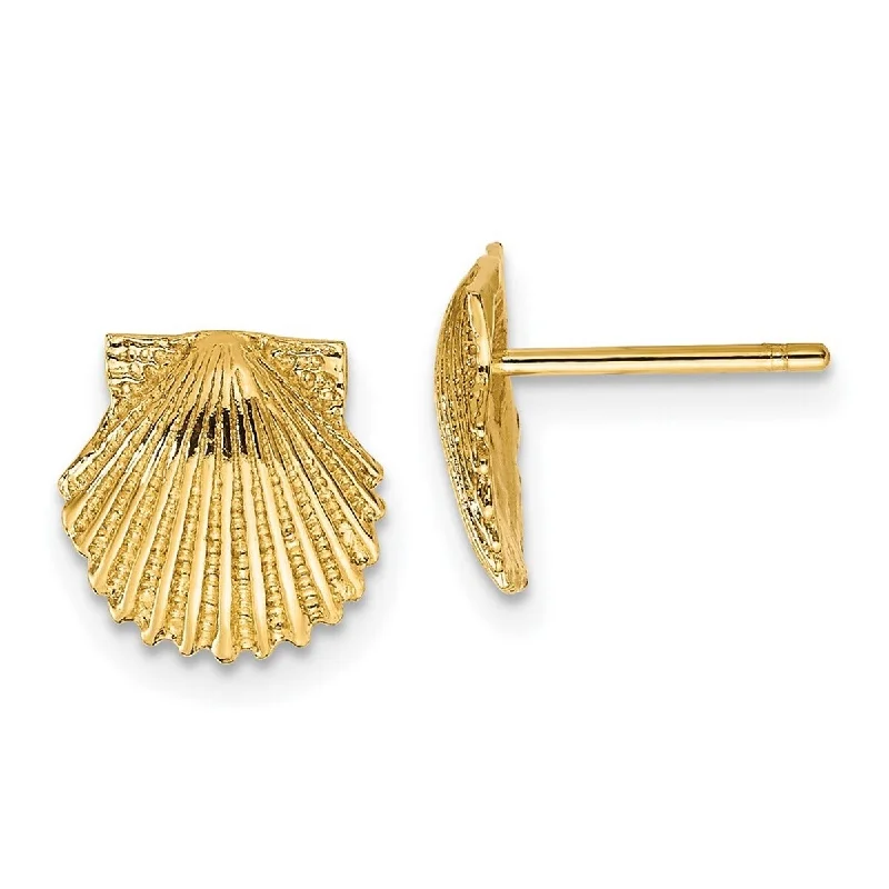 Curata 14k Yellow Gold 9mm Satin Scallop Shell Post Earrings