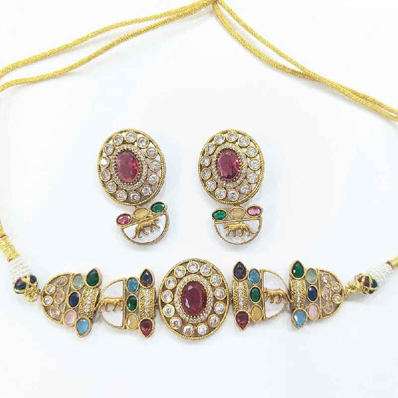 JCM Gold Plated Crystal Stone Necklace Set