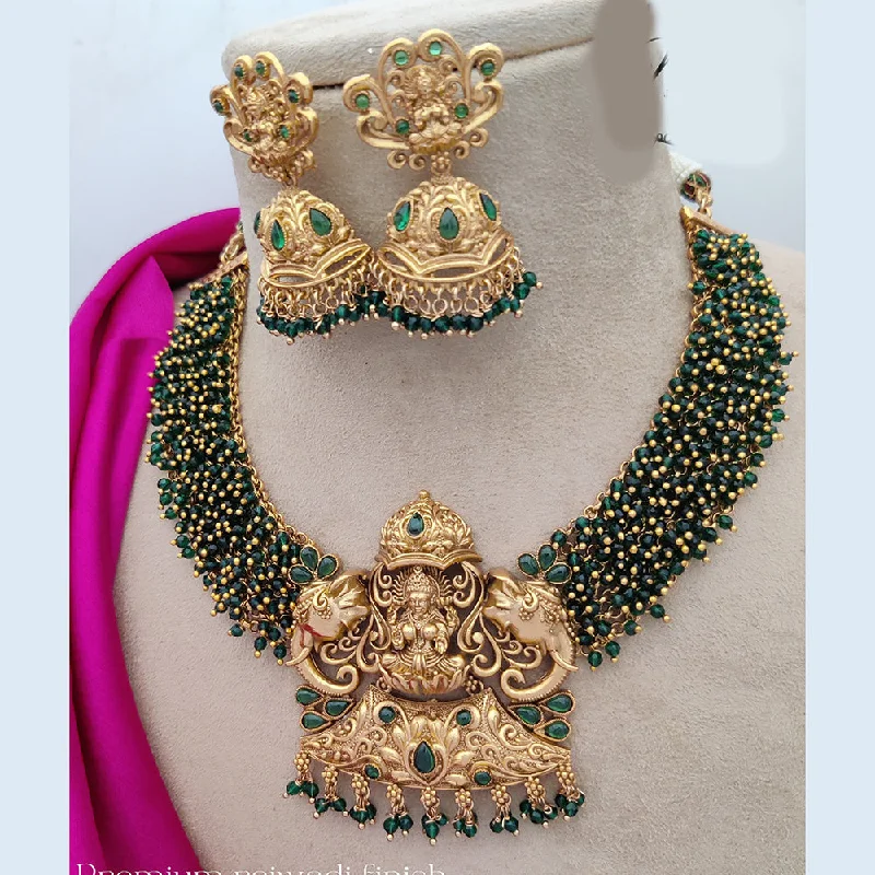 Jewel Addiction Copper Rajwadi Finish Pota Stone Temple Necklace Set