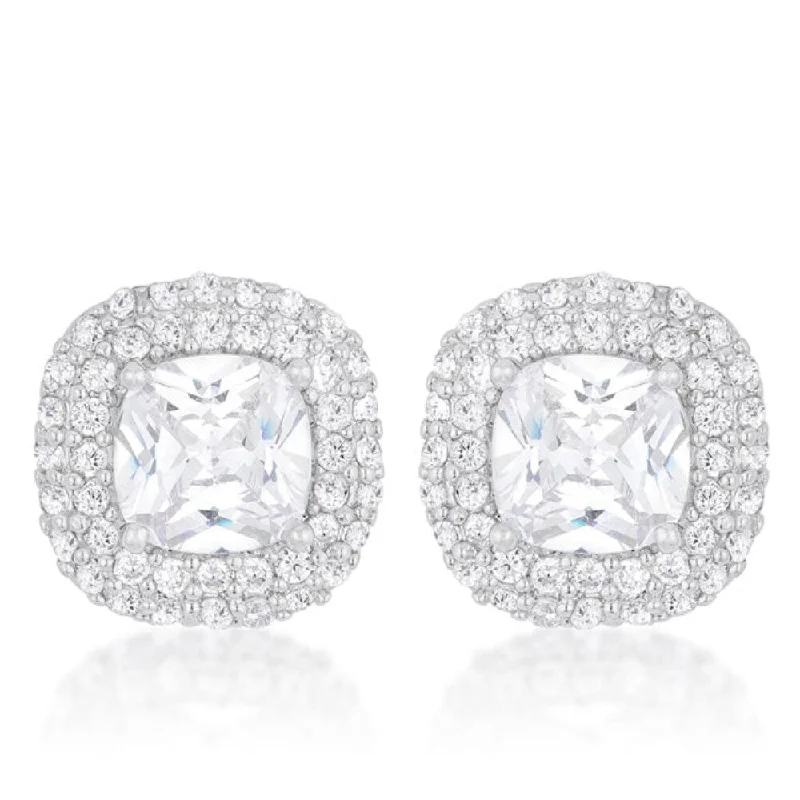 Chic Cushion Pave Stud Earrings For Timeless Glamour - N/A