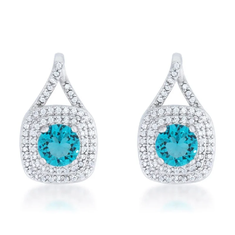 Christal 2.3Ct Aqua Cz Rhodium Classic Drop Earrings - 18 Mm L X 11 Mm W X 6.5 Mm H