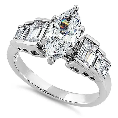 Sterling Silver Marquise CZ Engagement Ring