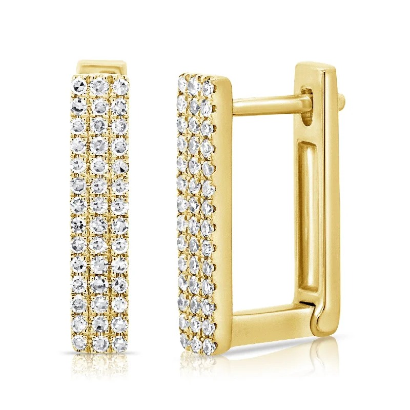 Joelle Diamond Pave Rectangle Hoop Earrings 1/2 Inch 1/3 ct.14K Gold Diamond Hoop Earring