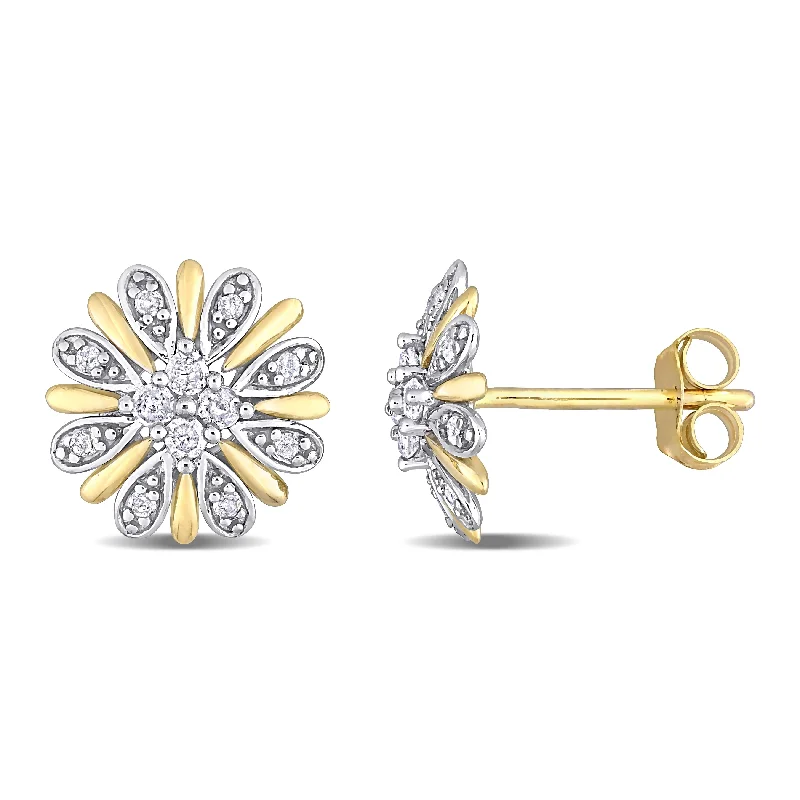 Miadora 10k 2-Tone White and Yellow Gold 1/4ct TDW Diamond Floral Stud Earrings