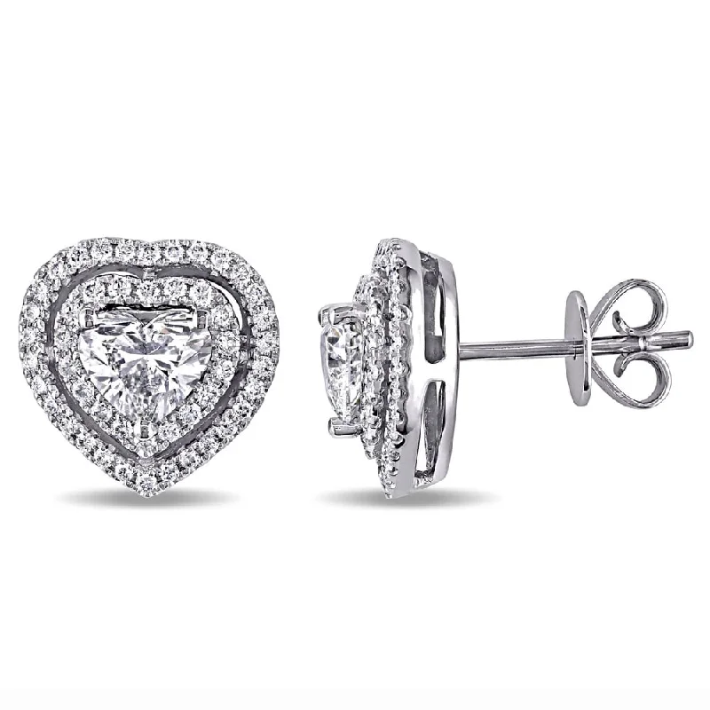 Miadora Signature Collection 14k White Gold 1 1/2ct TDW Center Heart Diamond and Double Halo Stud Earrings (G-H, SI1-SI2)