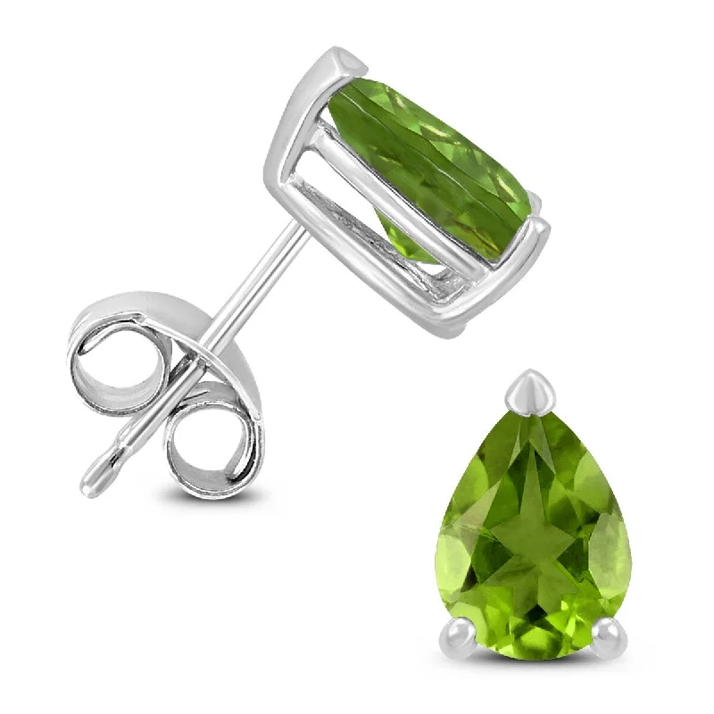 Marquee 14K White Gold 8x6MM Pear Peridot Earrings