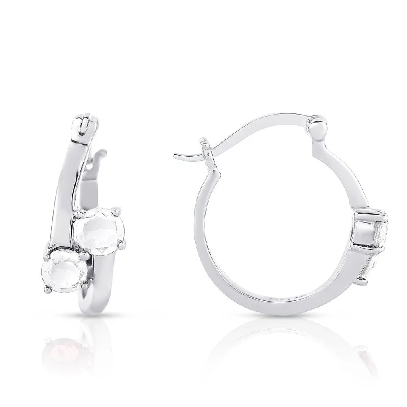 Dolce Giavonna Sterling Silver White Topaz Hoop Earrings