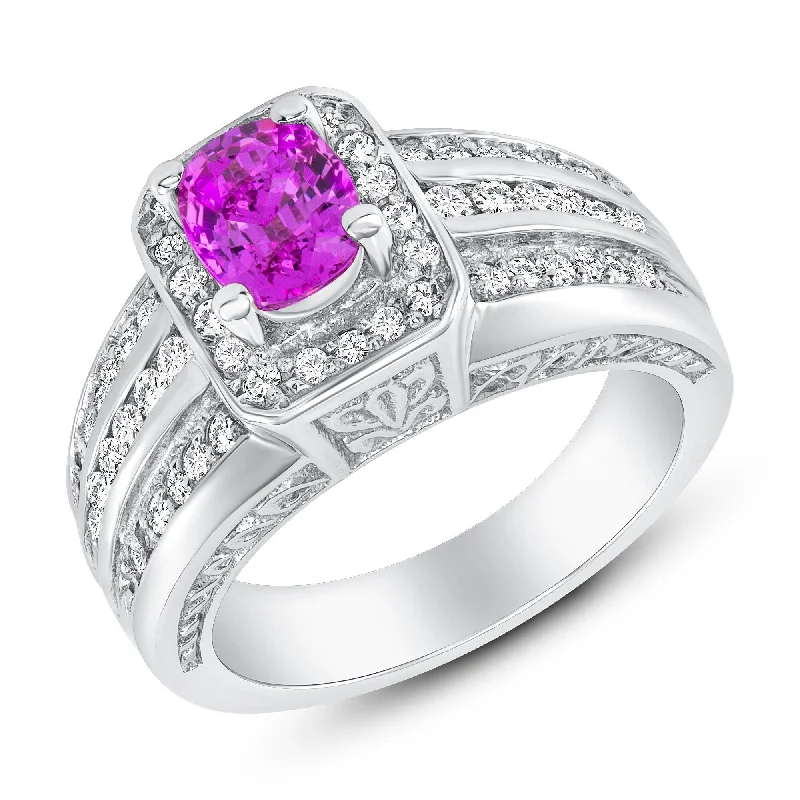 1.12 ct Pink Sapphire and Diamond Ring in 14k White Gold