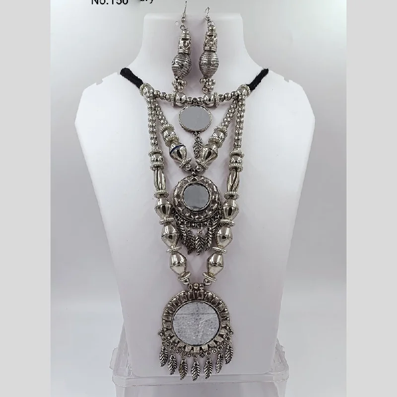 Kavita Art Oxidised Plated Mirror Long Necklace Set