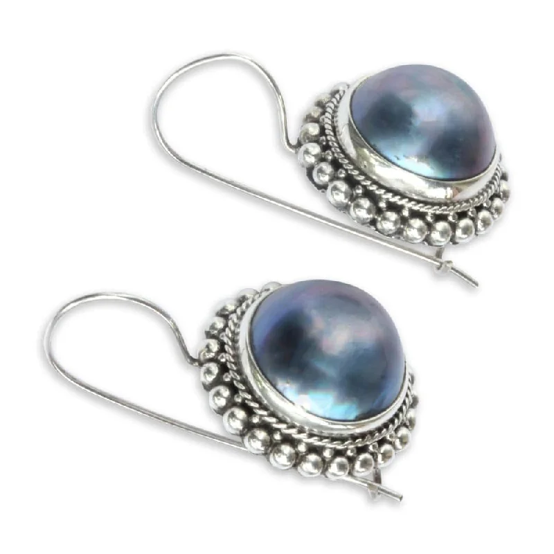 Sterling Silver 'In a Blue Moon' Pearl Earrings (13 mm) (Indonesia)