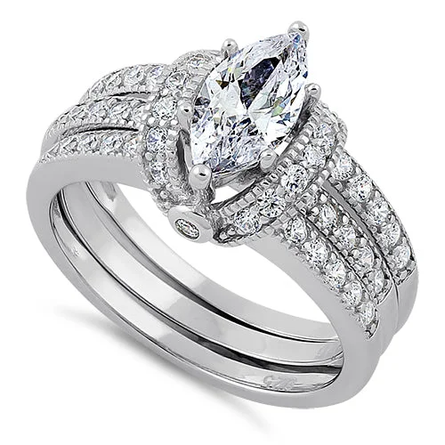 Sterling Silver Clear Marquise CZ Set Ring