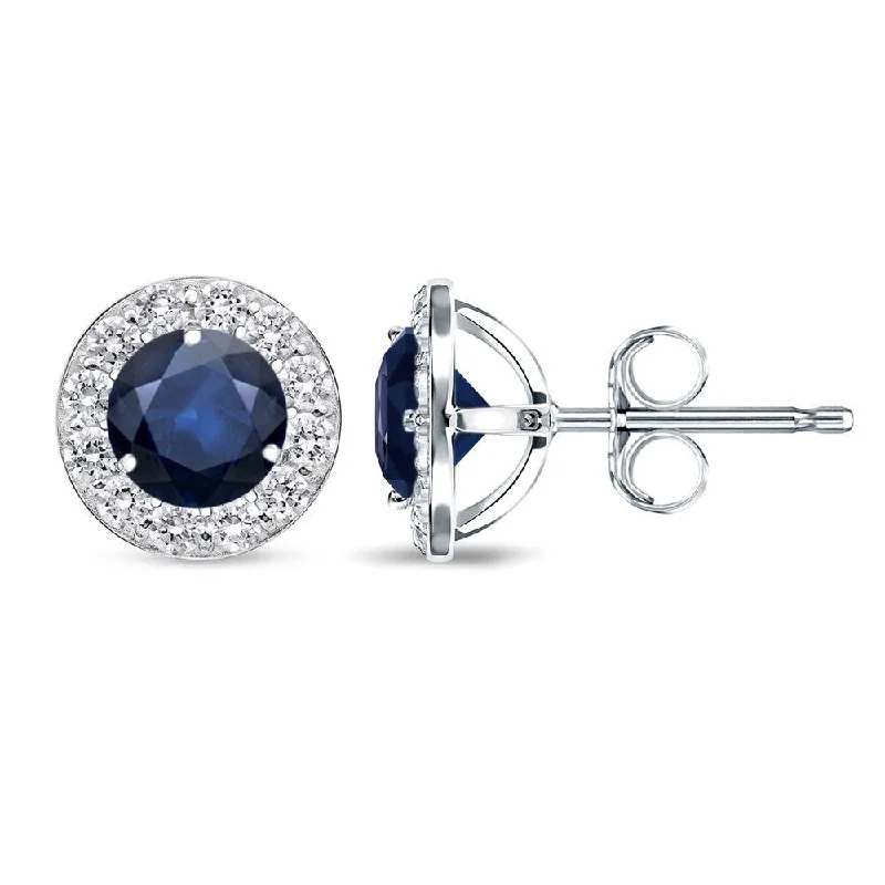 Auriya 3/5ct Blue Sapphire Halo Diamond Stud Earrings 2/5cttw 14k Gold