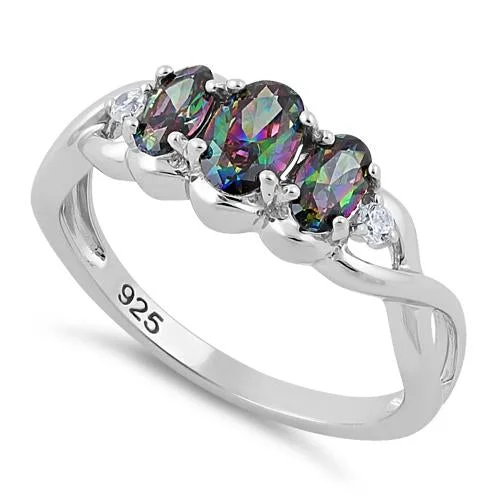 Sterling Silver Triple Rainbow CZ Ring