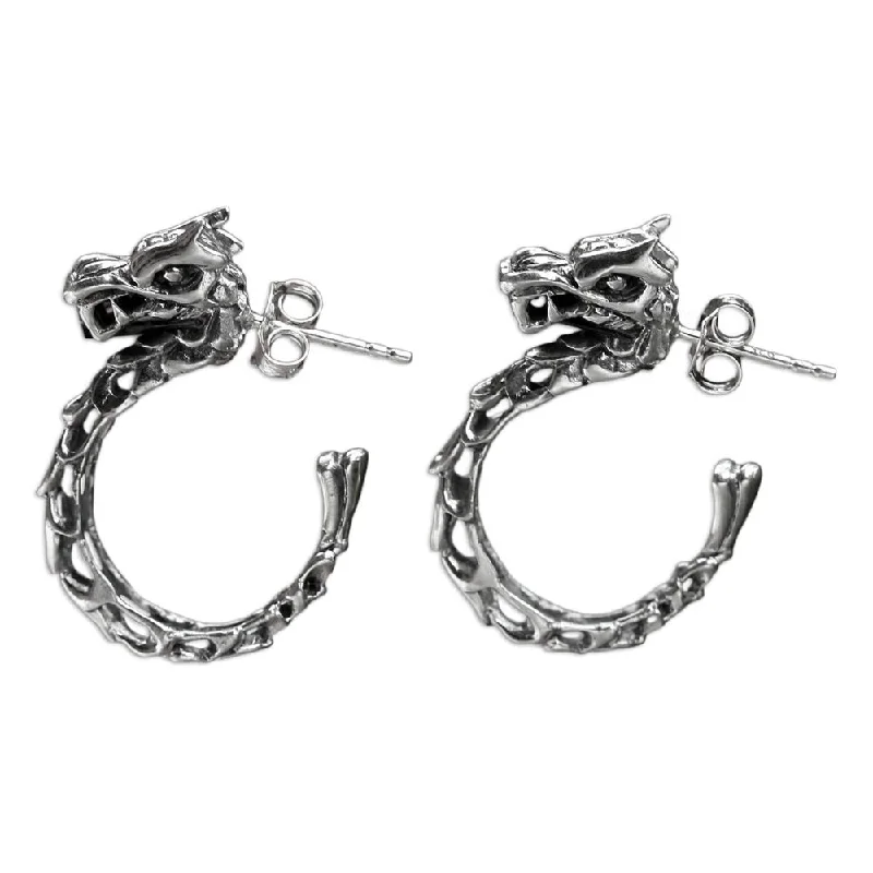 Handmade Sterling Silver 'Anantaboga Dragon' Earrings (Indonesia) - 1.2L*0.2W