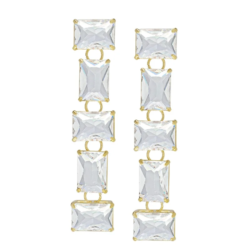 Victoria Townsend Gold Plated Clear Crystal Long Drop Dangling Earrings