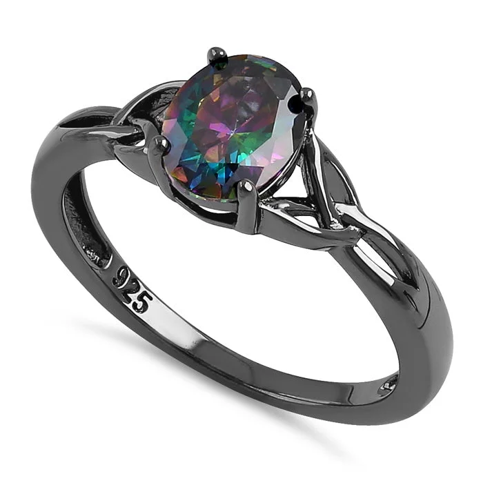 Sterling Silver Black Rhodium Rainbow CZ Ring