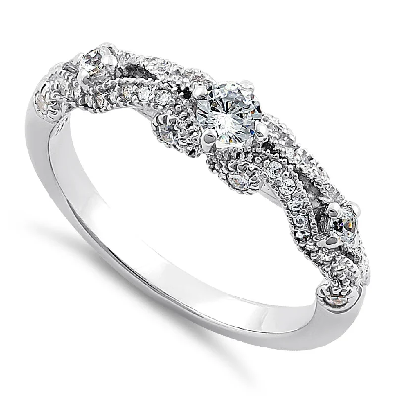 Sterling Silver Regal Round Cut Clear CZ Engagement Ring