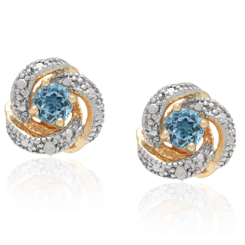 Dolce Giavonna Gold Over Silver Round-cut Diamond Accent Blue Topaz Stud Earrings