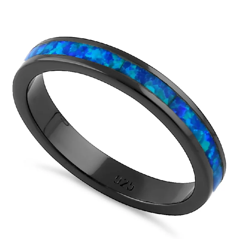 Sterling Silver Black Rhodium Plated Lab Opal Ring