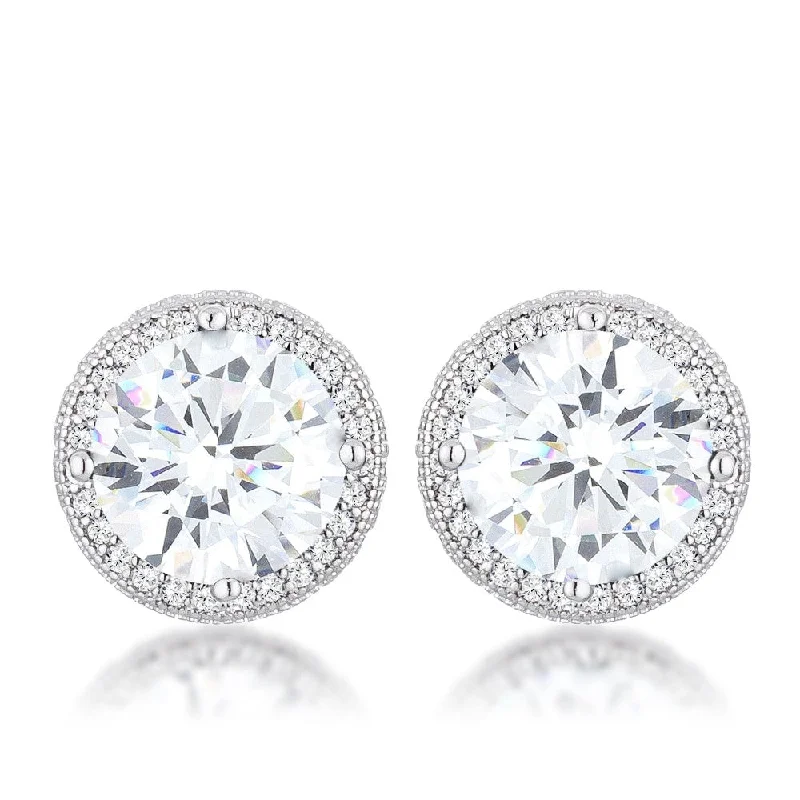 5.84 Ct Rhodium Cubic Zirconia Round Halo Earrings Elegant And Sparkling Jewelry For Women - 12mm x 12mm x 7mm