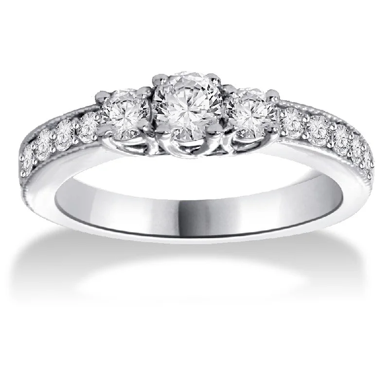 14k White Gold 1/ 2ct TDW Three-stone Diamond Ring