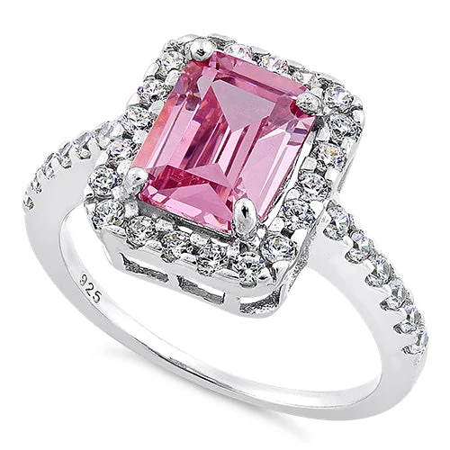 Sterling Silver Pink Halo CZ Ring