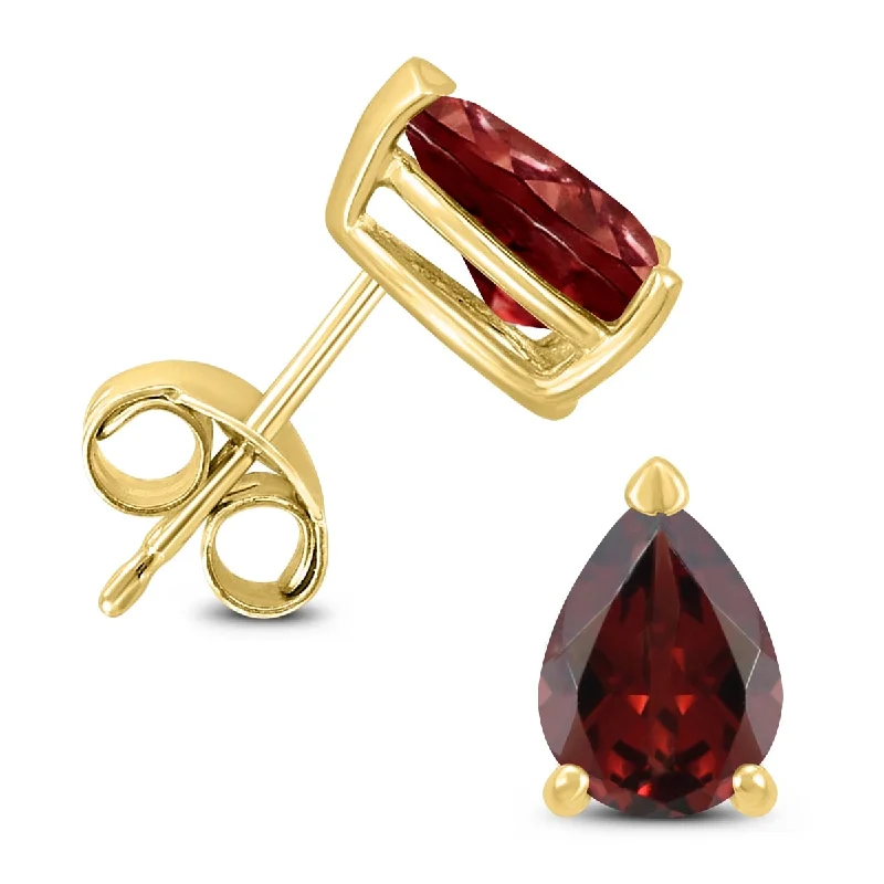 Marquee 14K Yellow Gold 6x4MM Pear Garnet Earrings