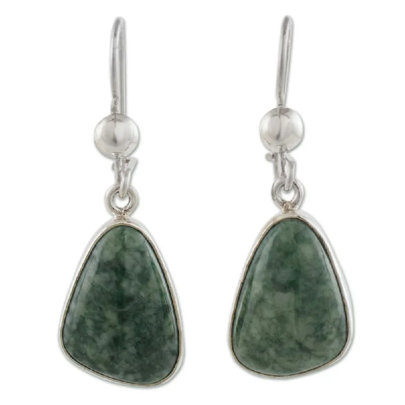 NOVICA Sterling Silver Forest Green Jade Earrings