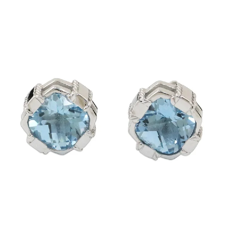 Blue Topaz Button Earrings, 'Peaceful Paradise' (Thailand) - 0.5*0.5