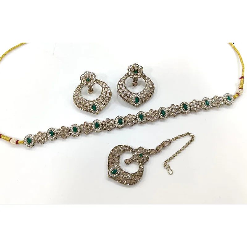 Anjali Jewellery Gold Plated Crystal Stone And Beads Choker Necklace Set