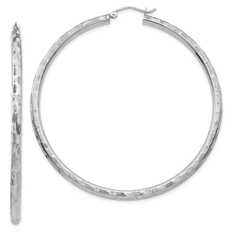 Curata 14k White Gold Textured Checkerboard 60x3mm Hoop Earrings