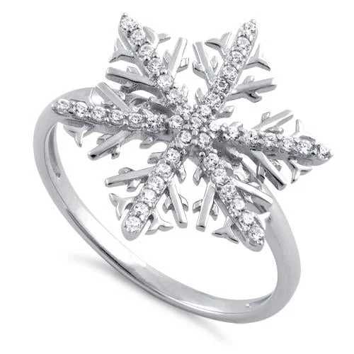 Sterling Silver Winter Snowflake Clear CZ Ring