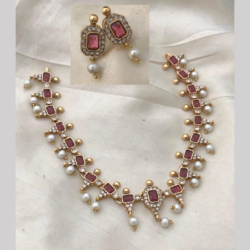 FS Collections Gold Plated Crystal Stone Pearls Necklace Set