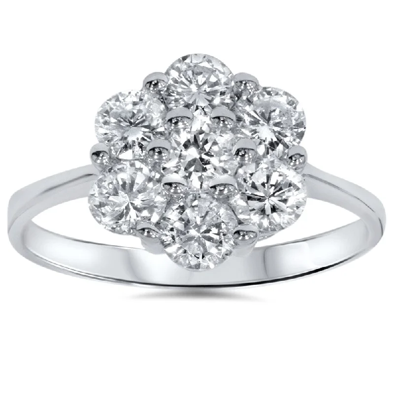 14k White Gold 1 1/2ct TDW Cluster Diamond Ring