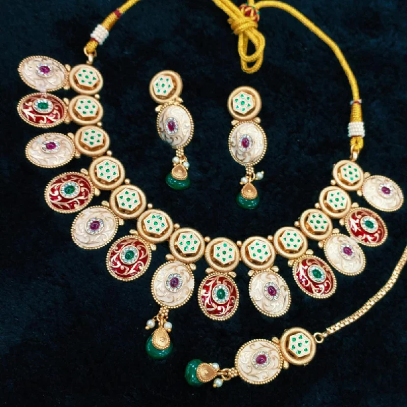 Everlasting Quality Jewels Gold Plated Kundan And Meenakari Necklace Set