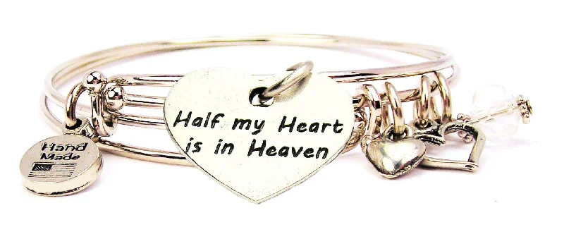 Half My Heart Is In Heaven Expandable Bangle Bracelet Set