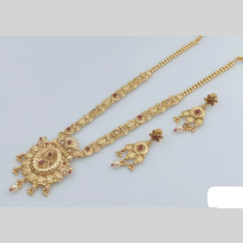 Rani Sati Jewels Gold Plated Pota Stone And Pearl Long Necklace Set